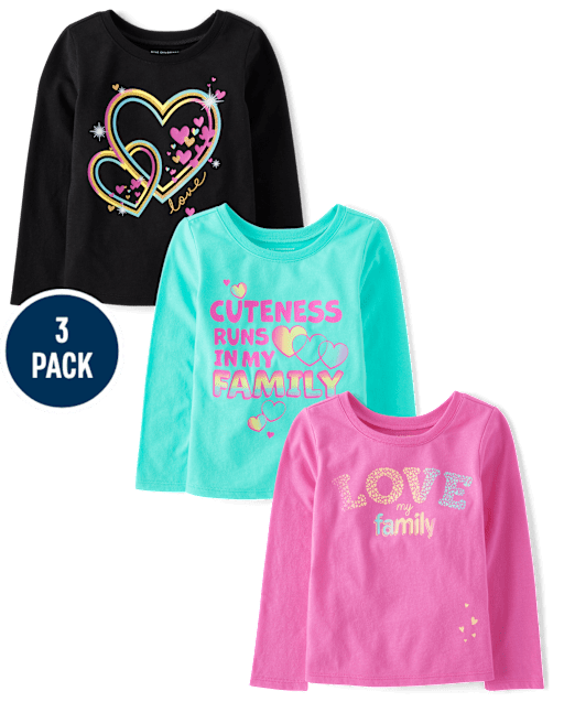 Lot de 3 t-shirts graphiques pour bébés et petites filles