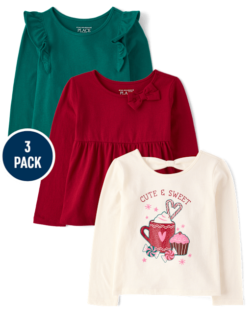 Toddler Girls Holiday Top 3-Pack