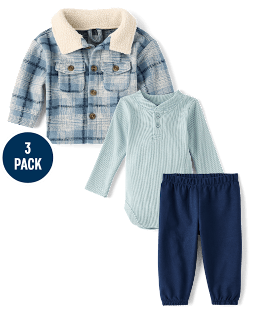 Baby Boys Plaid 3-Piece Outfit Set