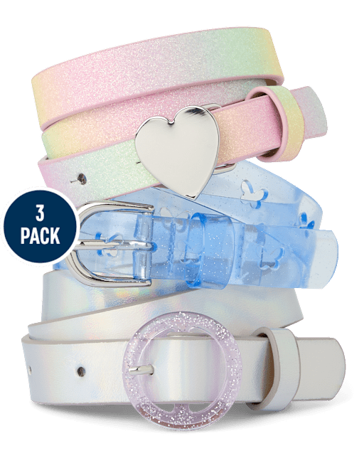 Girls Glitter Heart Belt 3-Pack