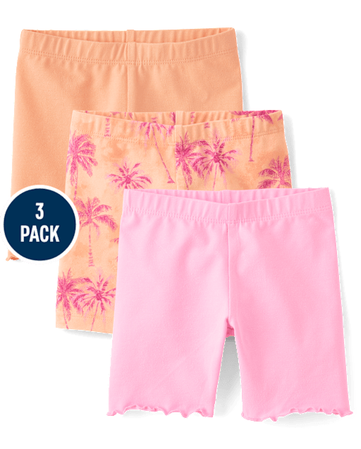 Lot de 3 shorts cyclistes à motif palmiers et laitue pour petites filles