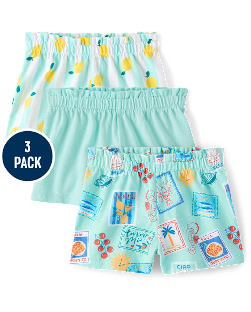 Lot de 3 shorts à enfiler pour petites filles, motif carte postale