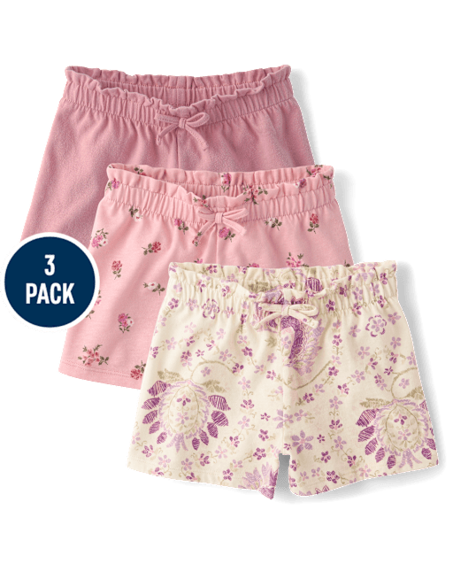 Toddler Girls Floral Paperbag Waist Shorts 3-Pack