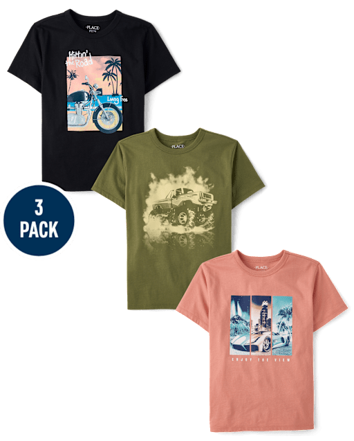 Lot de 3 t-shirts à motifs de véhicules pour garçons