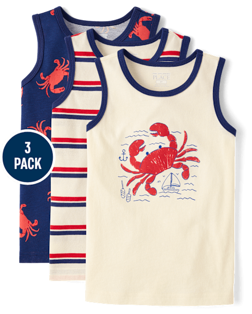 Baby And Toddler Boys Crab Tank Top 3-Pack