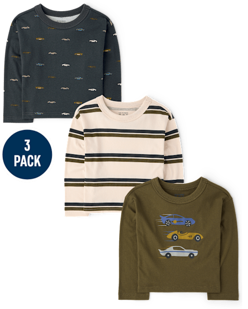 Baby And Toddler Boys Racecar Top 3-Pack