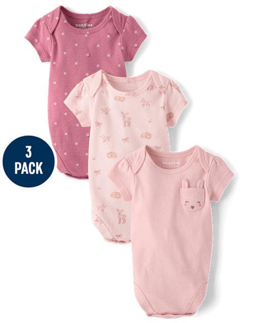 Lot de 3 bodies brodés à motif cerf pour bébés filles