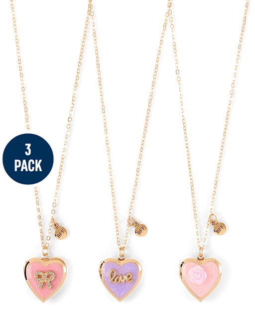 Girls Bow Locket BFF Necklace 3-Pack