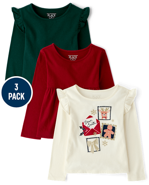 Toddler Girls Holiday Flutter Top 3-Pack