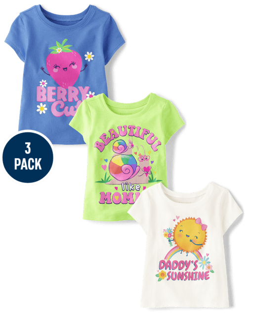 Baby And Toddler Girls Family Graphic Tee 3-Pack