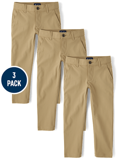 Boys Uniform Quick Dry Skinny Chino Pants 3-Pack