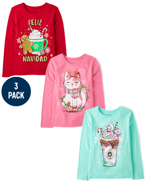 Girls Christmas Graphic Tee 3-Pack