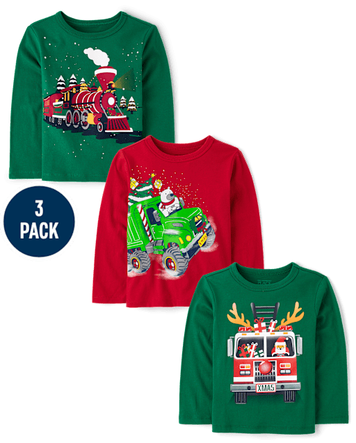 Baby And Toddler Boys Christmas Graphic Tee 3-Pack