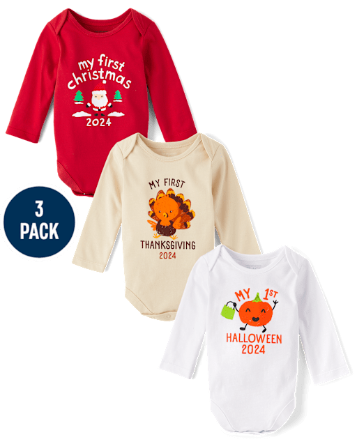 Unisex Baby First Holiday Graphic Bodysuit 3-Pack