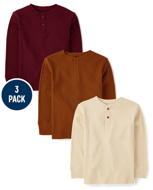 Boys Thermal Henley Top 3-Pack