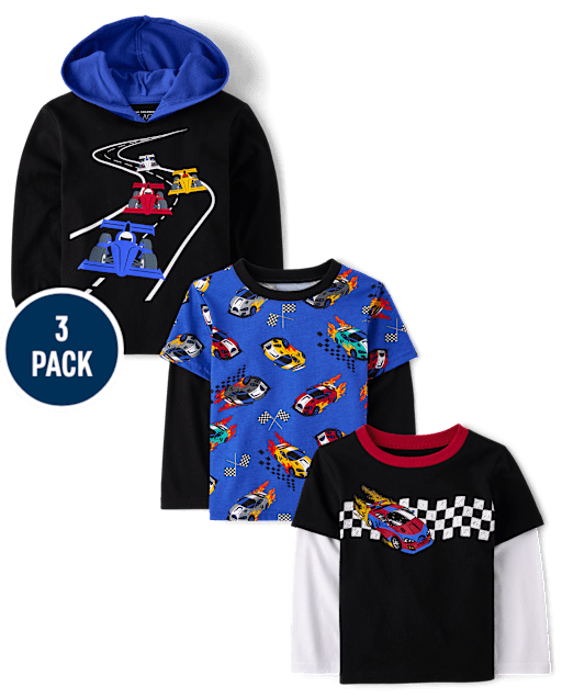 Baby And Toddler Boys Racecar Top 3-Pack