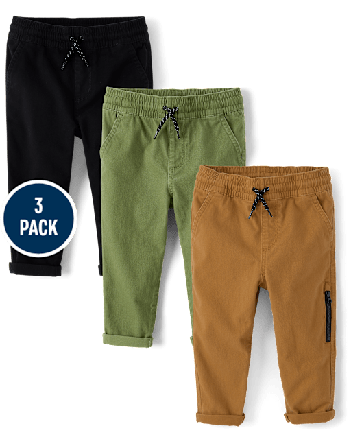 Baby And Toddler Boys Roll Cuff Pull On Pants 3-Pack