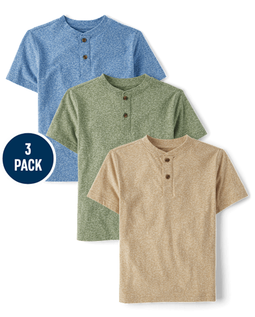 Boys Marled Henley Top 3-Pack