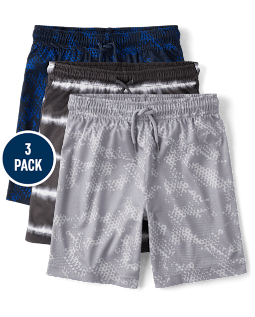 Kids Quick Dry Print Mesh Active Shorts 3-Pack