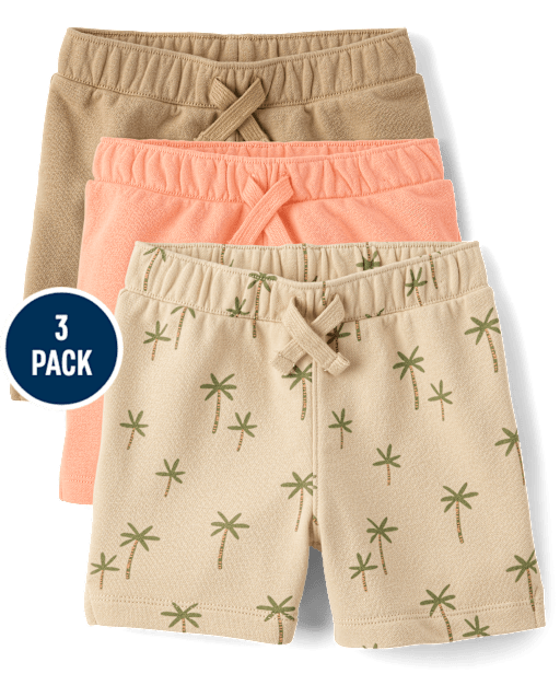 Baby And Toddler Boys Palm Tree French Terry Active Shorts 3-Pack