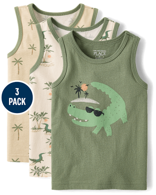 Baby And Toddler Boys Crocodile Tank Top 3-Pack