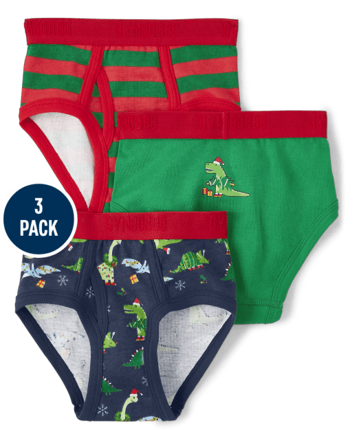 Pack de 3 calzoncillos de dinosaurio navideños para niños