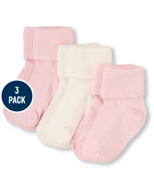Paquete de 3 pares de calcetines unisex para bebés y niños pequeños con triple rollo