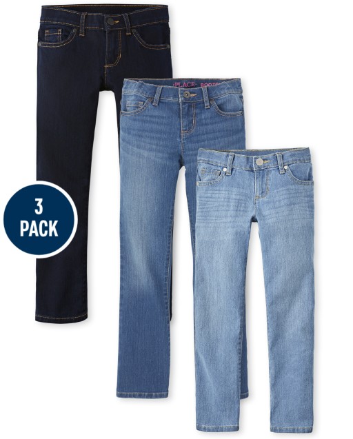 Paquete de 3 jeans ajustados y bootcut elásticos básicos para niñas