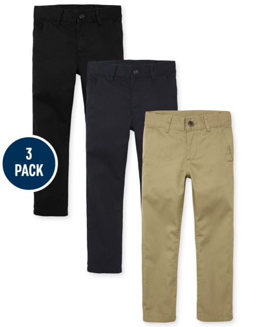 Boys Uniform Skinny Woven Chino Pants 3-Pack