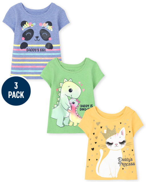 Paquete de 3 camisetas con estampado de animales de Daddy's Girl de manga corta para niñas pequeñas
