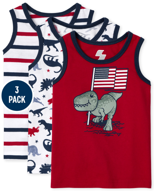 Paquete de 3 camisetas sin mangas de dinosaurio sin mangas Americana Mix And Match para niños pequeños
