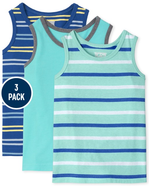 Baby And Toddler Boys Mix And Match Sleeveless Striped And Pocket Tank Top 3-Pack