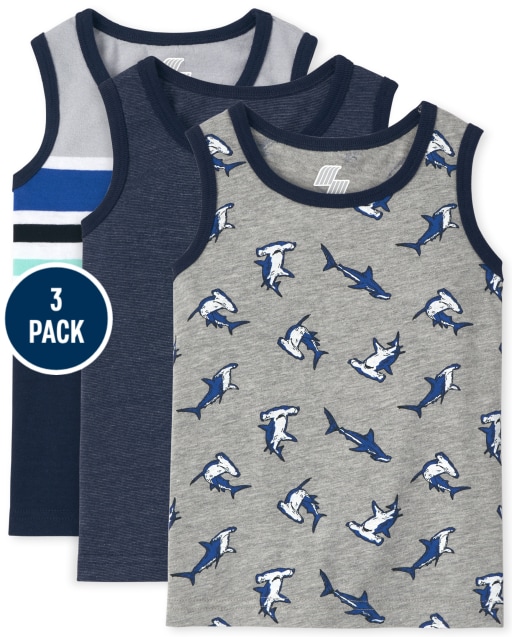 Pack de 3 camisetas sin mangas con estampado de tiburón sin mangas Mix And Match para niños pequeños