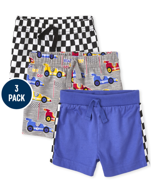 Baby Boys Race Car Knit Shorts 3-Pack