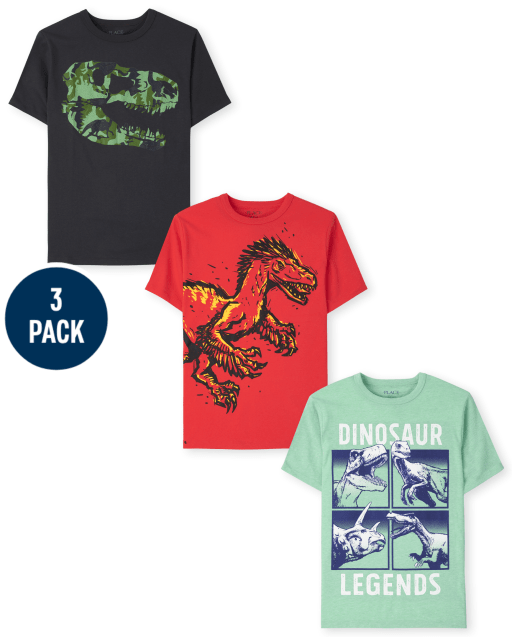 Pack de 3 camisetas de manga corta con gráfico de dinosaurio para niños
