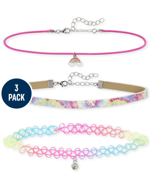 Girls Rainbow Choker Necklace 3-Pack