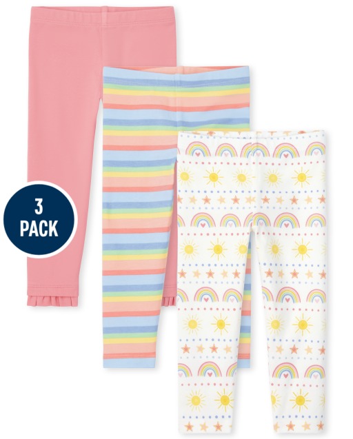 Toddler Girls Rainbow Knit Leggings 3-Pack