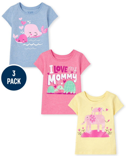 Toddler Girls Short Sleeve Animal Graphic Tee 3-Pack