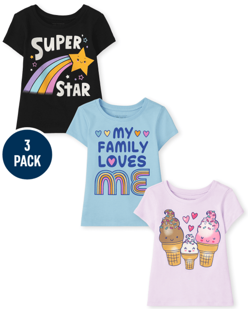 Baby And Toddler Girls Short Sleeve Family Graphic Tee 3-Pack