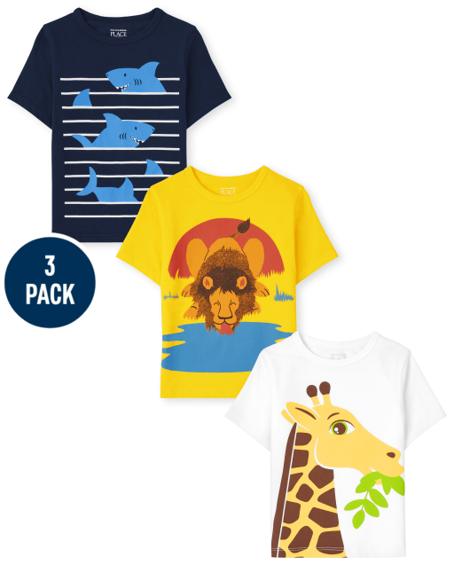 Toddler Boys Short Sleeve Animal Graphic Tee 3-Pack