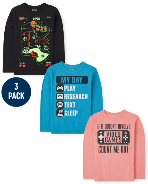 Boys Long Sleeve Gaming Graphic Tee 3-Pack