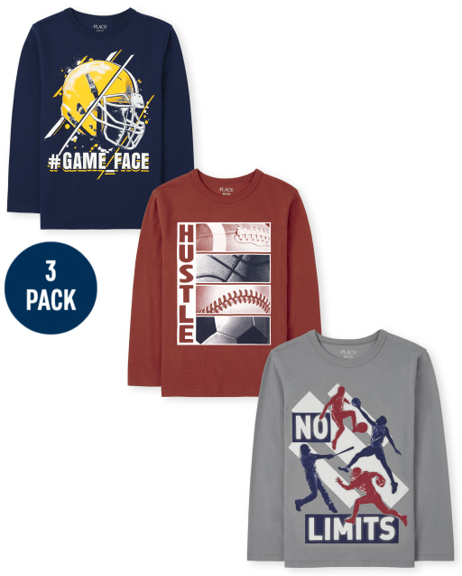 Boys Long Sleeve Sports Graphic Tee 3-Pack