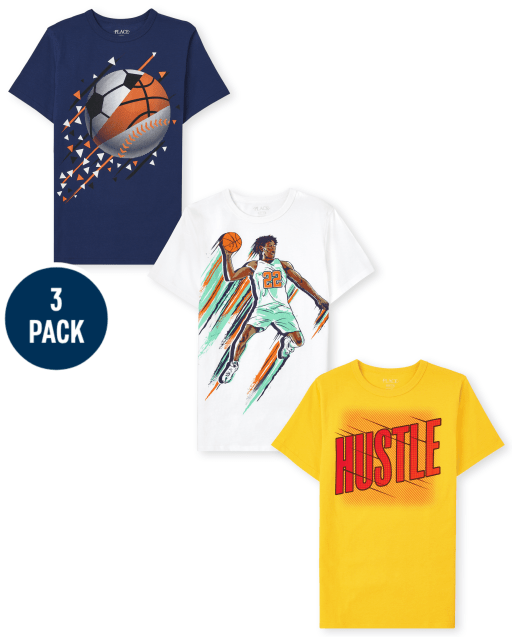 Boys Short Sleeve Sports Graphic Tee 3-Pack