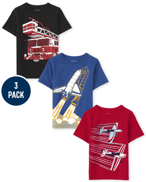 Toddler Boys Short Sleeve Vehicle Graphic Tee 3-Pack
