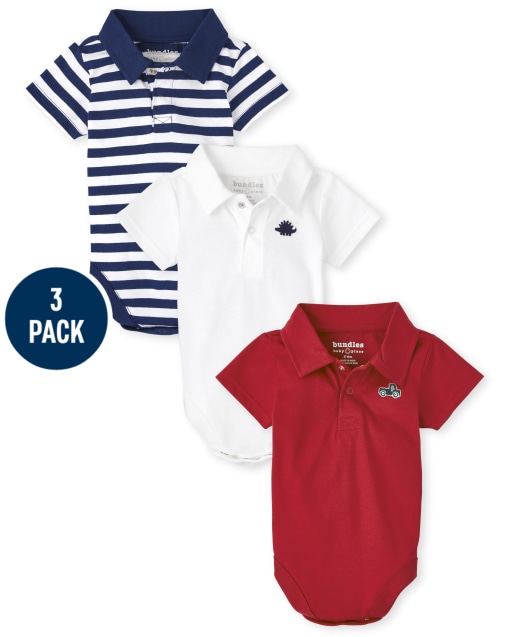 Baby Boys Short Sleeve Polo Bodysuit 3-Pack