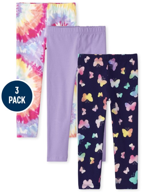 Girls Solid And Print Knit Capri Leggings 3-Pack