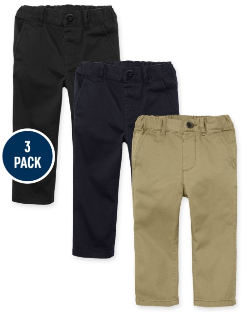 Toddler Boys Woven Uniform Stretch Skinny Chino Pants 3-Pack