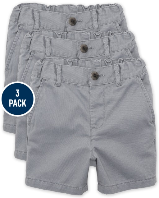 Paquete de 3 pantalones cortos chinos elásticos tejidos de uniforme para niños pequeños