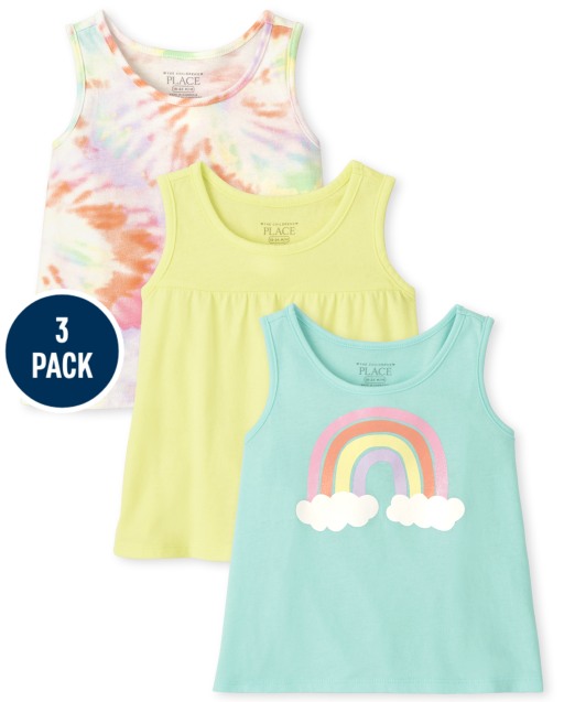 Paquete de 3 camisetas sin mangas con diseño de arcoíris Mix and Match para niñas pequeñas