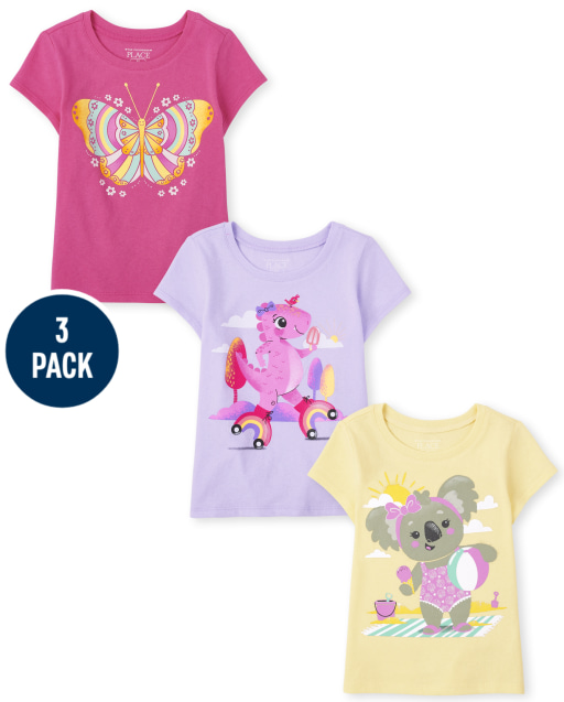 Baby And Toddler Girls Short Sleeve Animal Graphic Tee 3-Pack